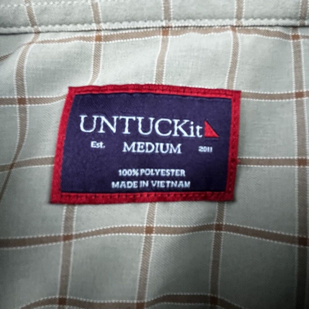 UNTUCKit Performance Shirt Medium Green Plaid Button Front Polyester Designer - Picture 3 of 12